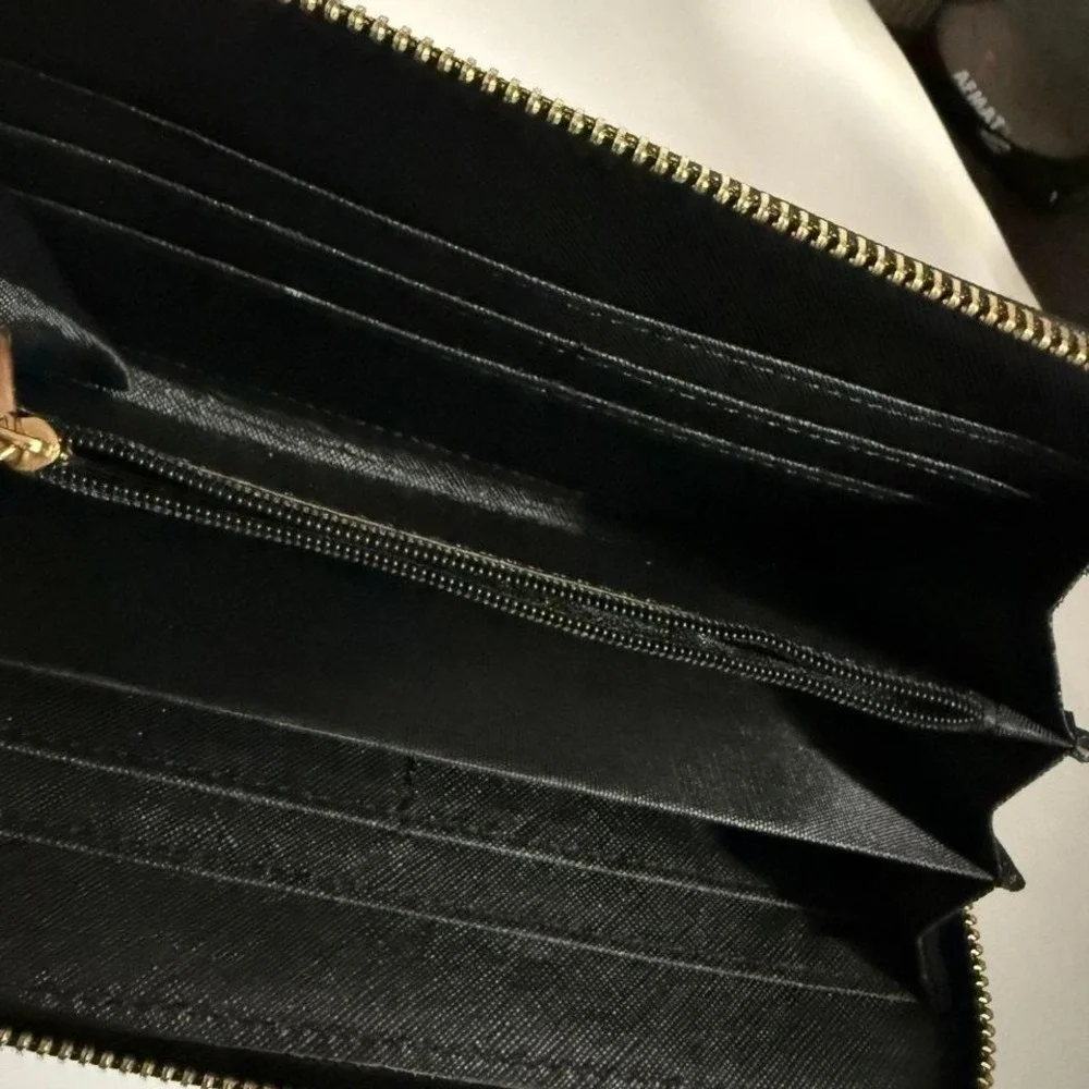 Dasien womens black‎ and gold tone wallet purse wristlet